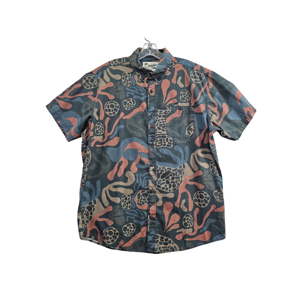 Howler Bros Shirt Mens Large Blue Abstract Print Cotton Blend Short Sleeve Top